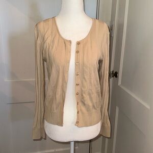 Women’s Classic Tan Sweater Cardigan Braided Detail Size Small